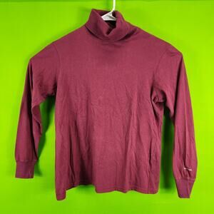 Women's Calvin Klein Large Burgundy Cotton 1980's Turtleneck Long Sleeve Shirt